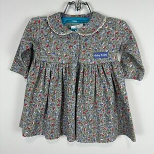 Vintage Baby Boots Floral Corduroy Dress Blue Lace Collar Cottagecore 6M Canada